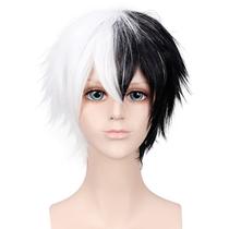 Peruca Cosplay preta e branca sintética resistente ao calor 35cm