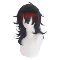 Peruca Cosplay preta e vermelha bicolor 55cm sintética