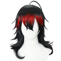 Peruca Cosplay preta e vermelha sintética resistente ao calor 48cm Peruca Cosplay preta e vermelha sintética resistente ao calor 48cm