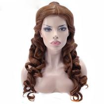 Peruca Cosplay Princess Belle Cabelo Longo Castanho Encaracolado 60cm