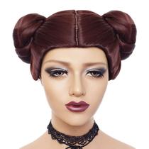 Peruca Cosplay Princess Leia Double Buns para cabelo sintético