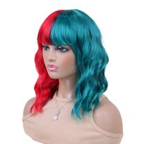Peruca Cosplay Vermelha e Verde Split Wavy Sintética 38cm Peruca Cosplay Vermelha e Verde Split Wavy Sintética 38cm