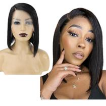 Peruca Curta 40cm Front Lace Com Repartição Lateral Preta