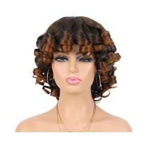 Peruca Curta Afro Cacheada Com Franja Para Mulheres E Meninas, Peruca Sintética Grande, Volumosa E