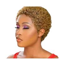 Peruca Curta Afro Kinky Cacheada Pixie Cut Para Mulheres Negras, Cabelo Humano Com Franja, Peruca