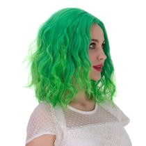 Peruca curta Aicos verde encaracolada de 35 cm, moderna com franja para cosplay Peruca curta Aicos verde encaracolada de 35 cm, moderna com franja para cosplay