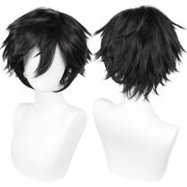 Peruca curta Anogol preta para homens Cosplay Halloween e Natal Peruca curta Anogol preta para homens Cosplay Halloween e Natal