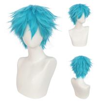 Peruca curta azul espetada de 30 cm, traje de cabelo sintético, anime, cosplay Peruca curta azul espetada de 30 cm, traje de cabelo sintético, anime, cosplay