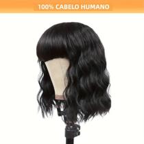 Peruca Curta Bob Brasileira Com Ondas E Franja Para Mulheres, 8-16 Polegadas, 200% 250% Cabelo