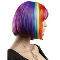 Peruca curta Bob Rainbow 30 cm com franja arejada e cabelo sintético