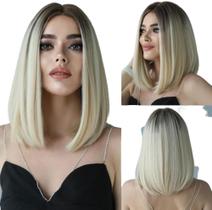 Peruca Curta Bob Sem Franja Ombre Loiro 40cm - GM Hair