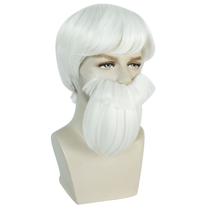 Peruca curta branca de 10 cm com barba e bigode para adulto Peruca curta branca de 10 cm com barba e bigode para adulto