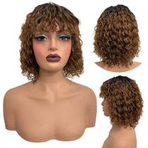 Peruca curta c/ franja loiro mel 25cm ondulada 1B/C30D/C27E
