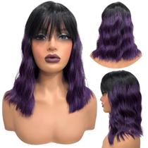 Peruca curta c/ franja roxo ombre 30cm ondulada OTPU