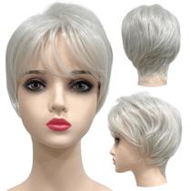 Peruca curta c/ franja unissex orgânica lisa repicada