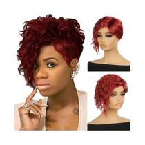 Peruca Curta Cacheada Burgundy Para Mulheres Negras Com Aparência Natural E Franja Lateral Em Cabelo