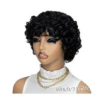 Peruca Curta Cacheada Com Ondas De Água Em Cabelo Humano Brasileiro Para Mulheres Negras, Franja