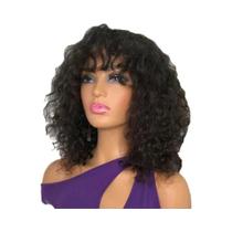 Peruca Curta Cacheada Em Loiro Mel Com Franja, Feita À Máquina, Cabelo Remy Para Mulheres