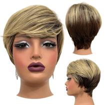 Peruca curta castanho ombre loira mechas franja TAT4/12/613