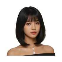 Peruca Curta Elegante Feminina Com Franja Em Fibra Sintética De Alta Temperatura, Peruca Versátil E