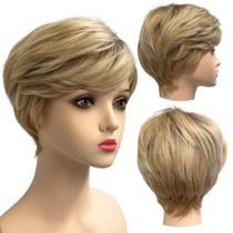 Peruca curta loira c/ franja unissex orgânica ombre hair