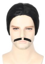 Peruca curta masculina Topcosplay preta com bigode Peruca curta masculina Topcosplay preta com bigode