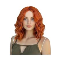 Peruca Curta Ondulada Feminina Com Parte Central Cacheada, Cabelo Sintético Resistente Ao Calor Para Peruca Curta Ondulada Feminina Com Parte Central Cacheada, Cabelo Sintético Resistente Ao Calor Para
