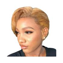 Peruca Curta Pixie Cut 13x4 Com Renda Frontal, Cabelo Humano Pré-Processado, Liso, Estilo Bob,