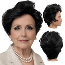Peruca curta pixie unissex preta grisalha orgânica Cor:Preto 2