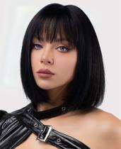 Peruca Curta Preta 45 Cm Com Franja Uso Diario Fibra Organica