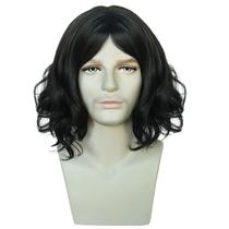 Peruca curta preta encaracolada de 41 cm para homens e mulheres - aparência natural