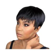 Peruca Curta Preta Estilo Pixie De Cabelo Humano Pronta Para Usar, Perucas Brasileiras Para
