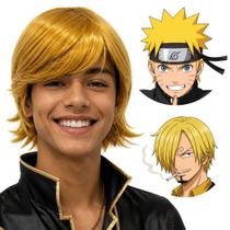 Peruca curta repicada media cosplay anime masculina colorida Cor:Loiro claro Naruto Sanji