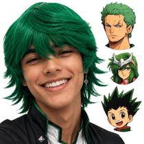 Peruca curta repicada media cosplay anime masculina colorida Cor:Verde claro Shun Gon Zoro