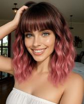 Peruca curta WAVE&BREEZE rosa ombre 35 cm ondulada e encaracolada