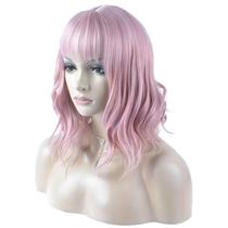 Peruca DAOTS Curly 35 cm com franja de fibra sintética para mulheres rosa