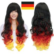 Peruca de 70 cm de comprimento, cabelo sintético ondulado, bandeira alemã, gradiente