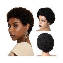 Peruca De Cabelo Humano Afro Cacheado Curto Pixie Cut Para Mulheres Negras, Totalmente Feita À Peruca De Cabelo Humano Afro Cacheado Curto Pixie Cut Para Mulheres Negras, Totalmente Feita À