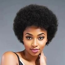 Peruca De Cabelo Humano Brasileiro Afro Kinky Curly Para Mulheres Negras, Preto Natural, Corte Pixie