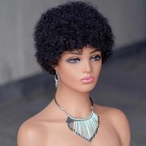 Peruca De Cabelo Humano Brasileiro Cacheado Afro Para Mulheres, Curta, Estilo Afro Puff, Cacheado