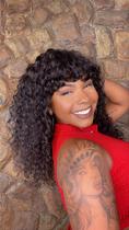 Peruca de Cabelo Humano Cacheado com Franja Sulamita Preta de 40cm