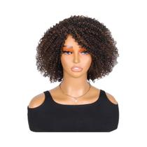 Peruca De Cabelo Humano Cacheado Jerry Curly Marrom Escuro Para Mulheres, Curta Afro Kinky,