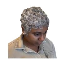Peruca De Cabelo Humano Cinza Com Corte Pixie Solto E Cacheado, Totalmente Feita À Máquina, Cabelo