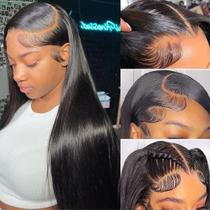 Peruca de cabelo humano com frente de renda Iris Queen Straight 220% 22"