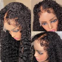 Peruca de cabelo humano com frente de renda Youleas Kinky Curly 18" 180% de densidade