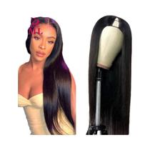 Peruca De Cabelo Humano Liso Sedoso De 30 Polegadas Com Parte Em V Para Mulheres, Uso Diário, Sem