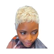 Peruca De Cabelo Humano Loira De 6 Polegadas Com Corte Pixie Para Mulheres, Peruca Totalmente Feita Peruca De Cabelo Humano Loira De 6 Polegadas Com Corte Pixie Para Mulheres, Peruca Totalmente Feita