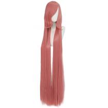 Peruca de cabelo sintético 150 cm extra longa e reta rosa