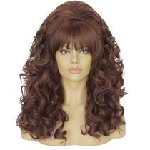 Peruca de cabelo sintético castanho retrô de 60 cm de comprimento encaracolado com franja Peruca de cabelo sintético castanho retrô de 60 cm de comprimento encaracolado com franja