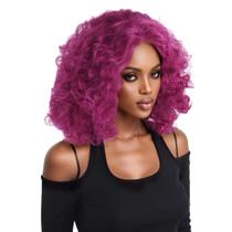 Peruca de cabelo sintético curto encaracolado 30cm roxo para mulheres
